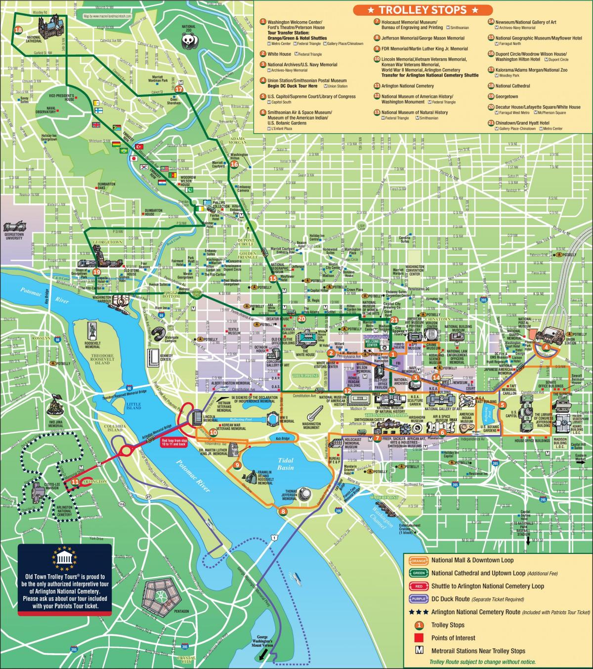 Mapa das estações de tróleis de Washington DC